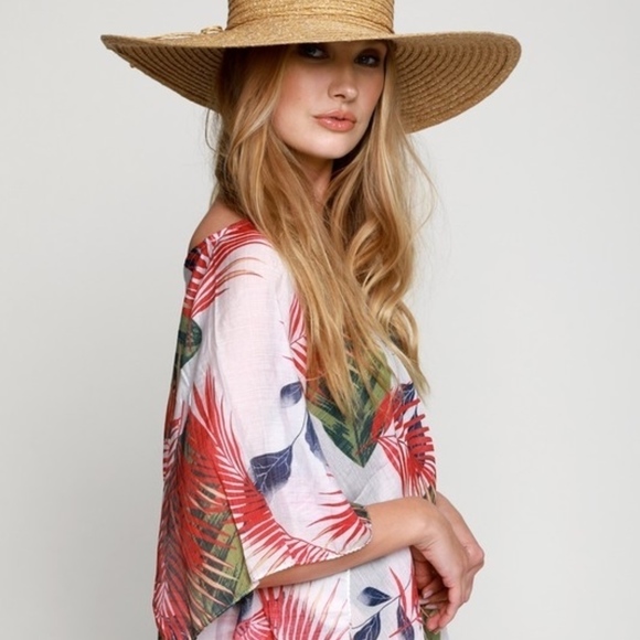 Red Tropical Pattern Coverup BB1175 - Picture 1 of 5